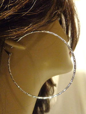 LARGE SHINY FROSTED TEXTURE SIMPLE HOOP EARRINGS 2.75 INCH GOLD OR SILVERTONE