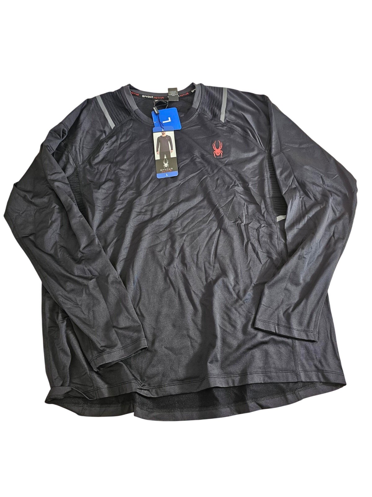 Spyder Active Mens Stretch 1/4 Zip Pullover Long Sleeve Shirt BLACK - LG LARGE
