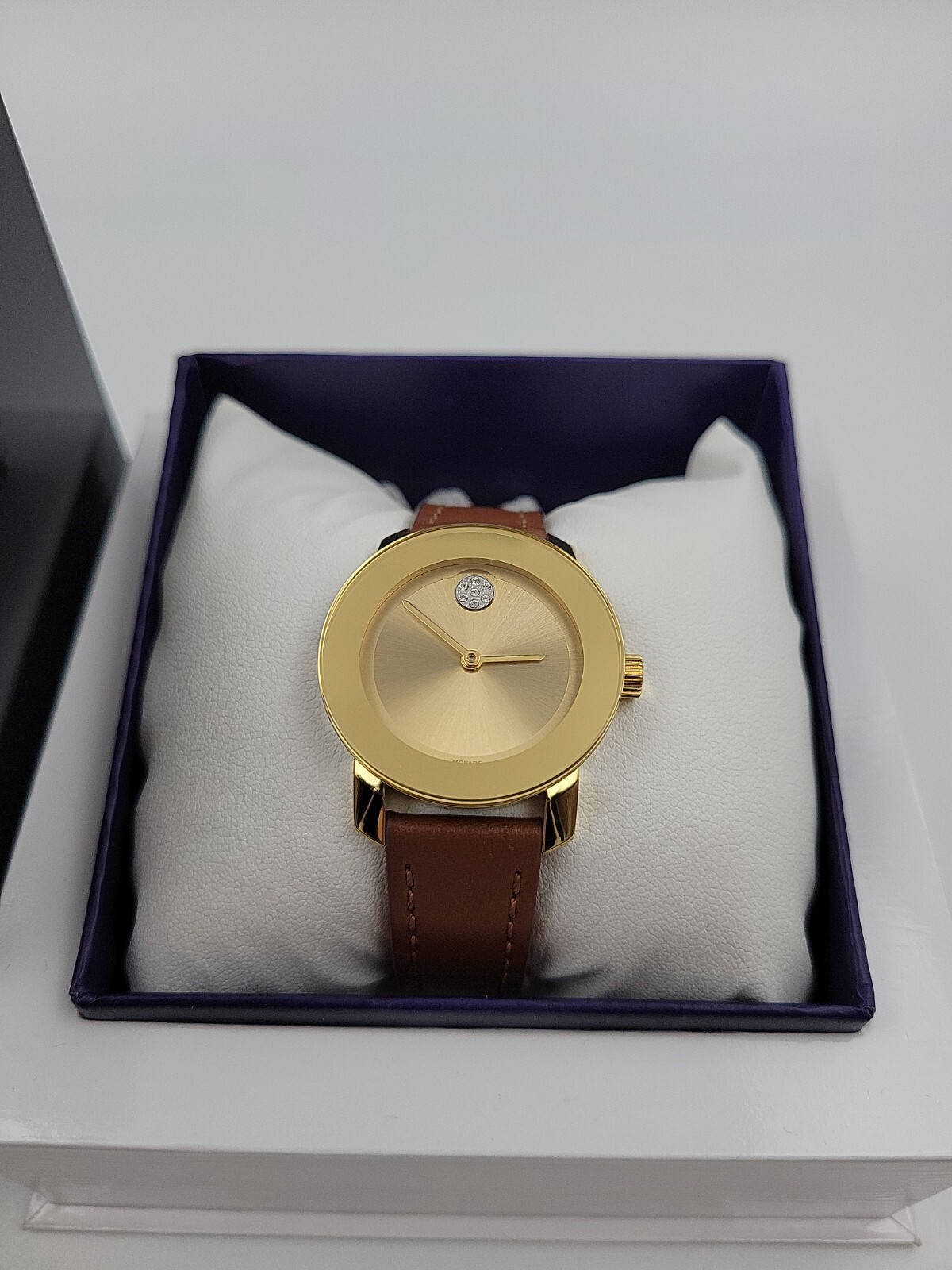 Movado Women's Bold Trend Gold Dial Leather Strap Watch