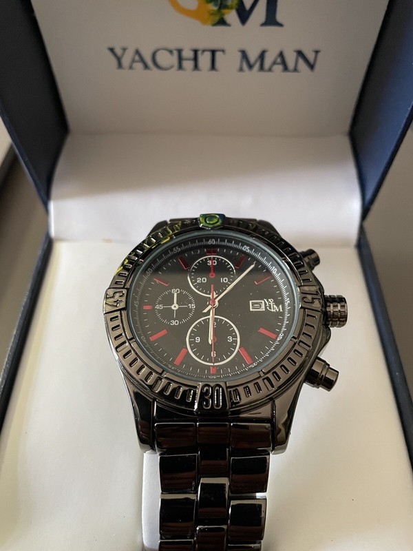 NEW NIB Yacht Man YM408-BLACK Men's Matte Black Dial Sports