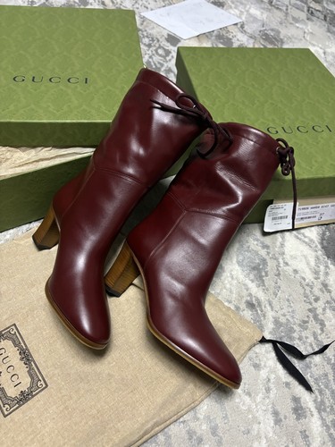 Pre-owned Gucci Women Ankle Boots Casual Style Blended Fabric Street Style Plain Leather In Red