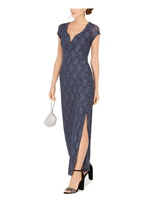 CONNECTED APPAREL Womens Gray Short Sleeve V Neck Maxi Evening Sheath Dress 4