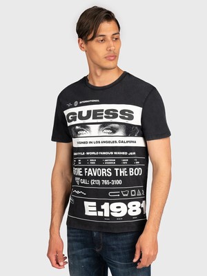 

GUESS Мужская эко-код Морзе черная футболка с графическим логотипом и короткими рукавами классического кроя, Черный, MBYP63R8DC0