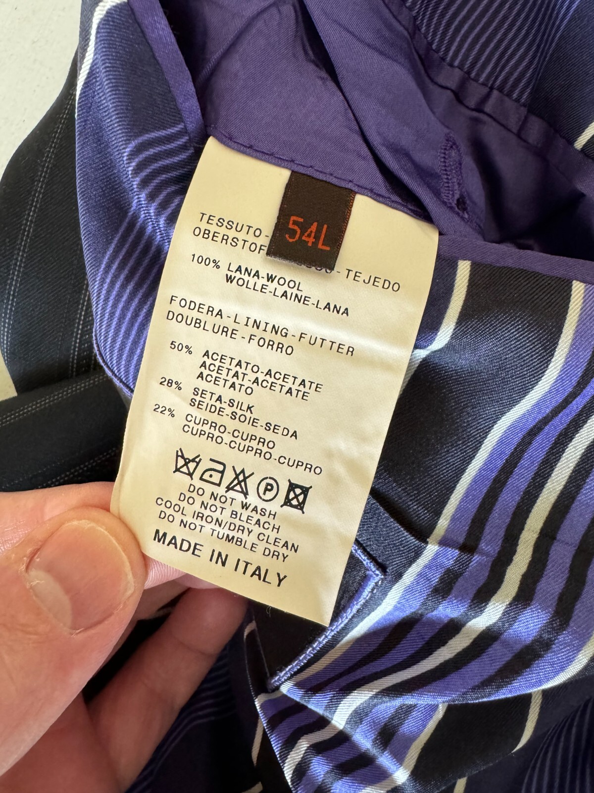 ETRO Pin-Striped Wool Suit Men Black with Purple lining Sz. 54 L (Altered)