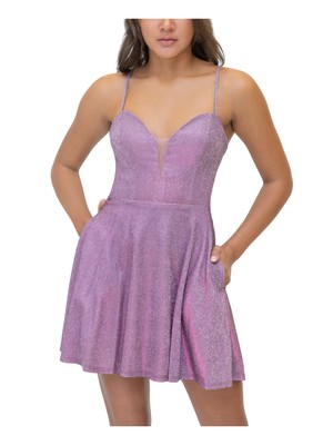 

B DARLIN Женское фиолетовое мини-платье на тонких бретельках + расклешенное платье для подростков, Фиолетовый