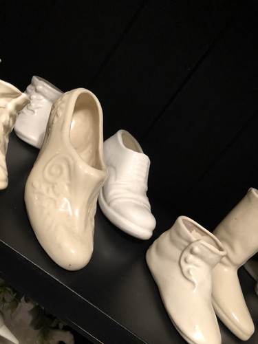 Cream Vintage Ivory Planters  Shoes Boot Booties Baby Slippers USA POTTERY Lot