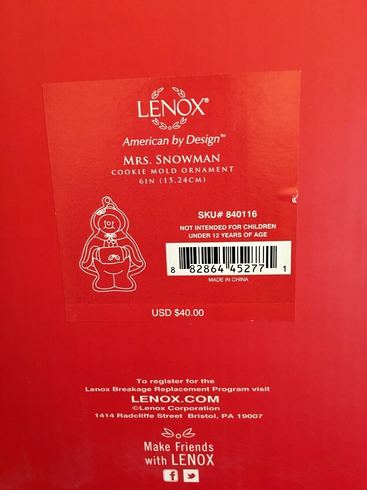 Lenox Cookie Mold Ornament Snowman Mrs. Snowman Set of 2 New