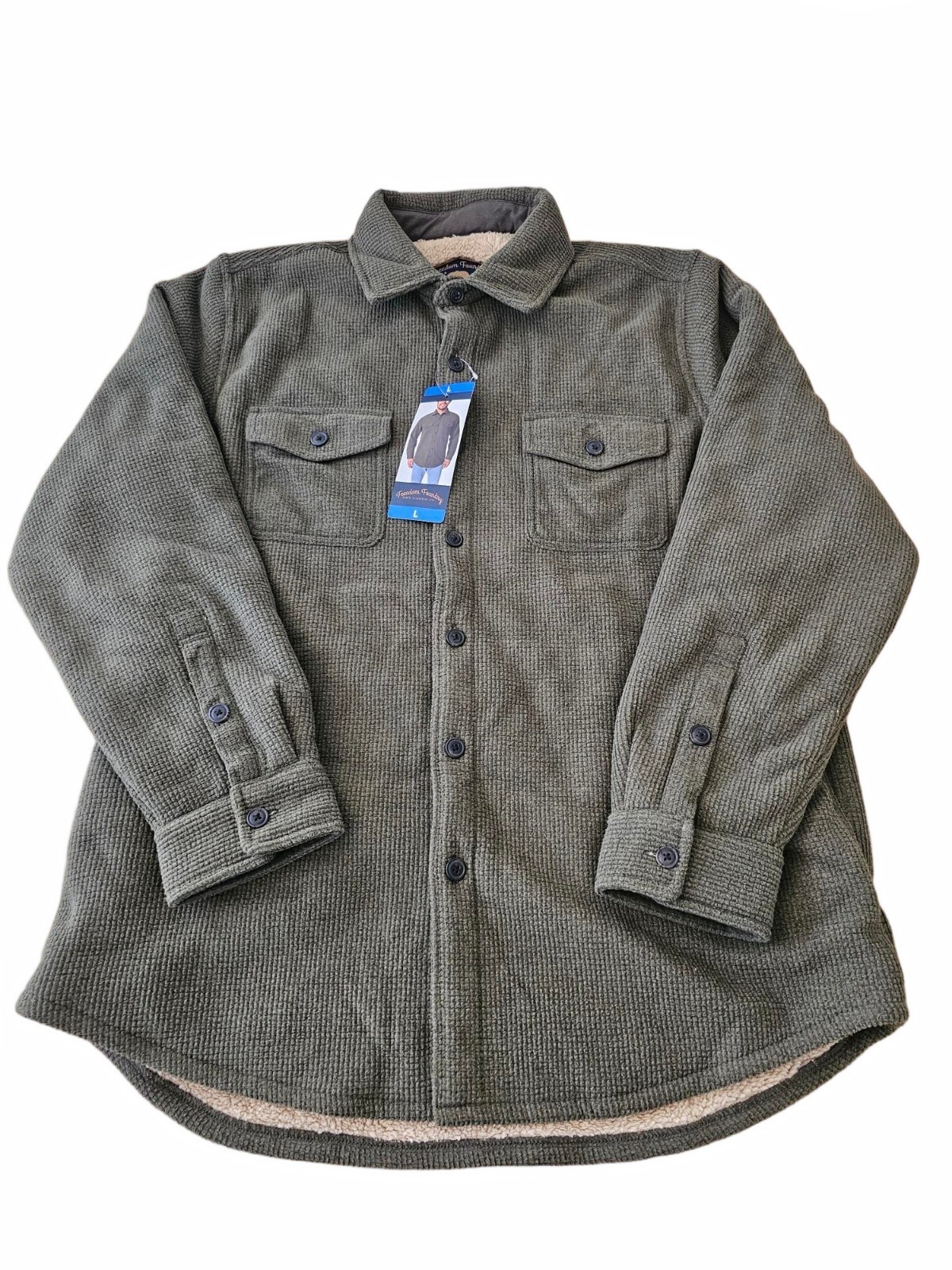 Freedom Foundry Mens Fleece Lined Button Down Shirt Jacket  GREEN - LG / LARGE