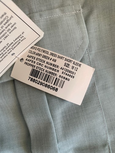 Propper Men's Army, 16 1/2,Short Sleeve Light Green Dress Shirt, NWT.