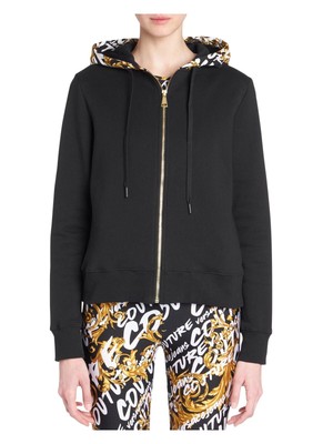 

VERSACE JEANS COUTURE Женская черная толстовка с капюшоном на молнии и шнурком с логотипом, Черный