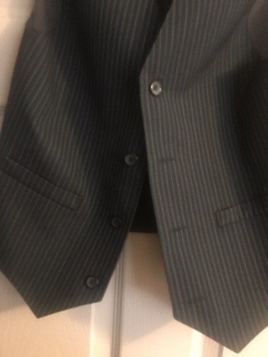 George Young Boys Size 12 Suit Vest Light Gray Blue Pinstriped 4 Button
