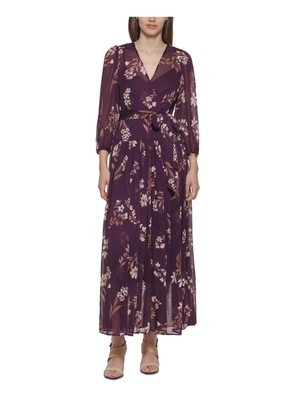 

CALVIN KLEIN Женское фиолетовое платье чайной длины с рукавами 3/4 на подкладке и расклешенное платье, Фиолетовый