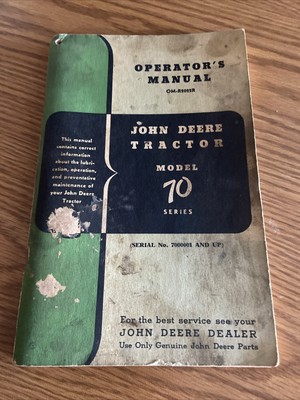 John Deere 70 Tractor OMR2022R Operators Manual Book
