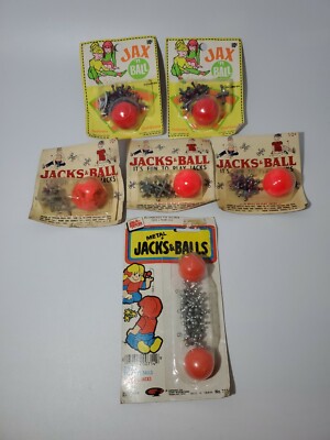 LOT OF 6 Vintage JAX N BALL GAME TOY BALL METAL JACKS & Bouncy Ball NOS 