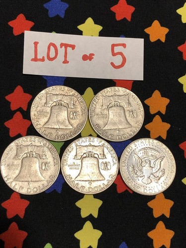 5 Coin Lot:  1960-P  1961-D  1962-D  1963-D Franklin and  1964-D Kennedy Half