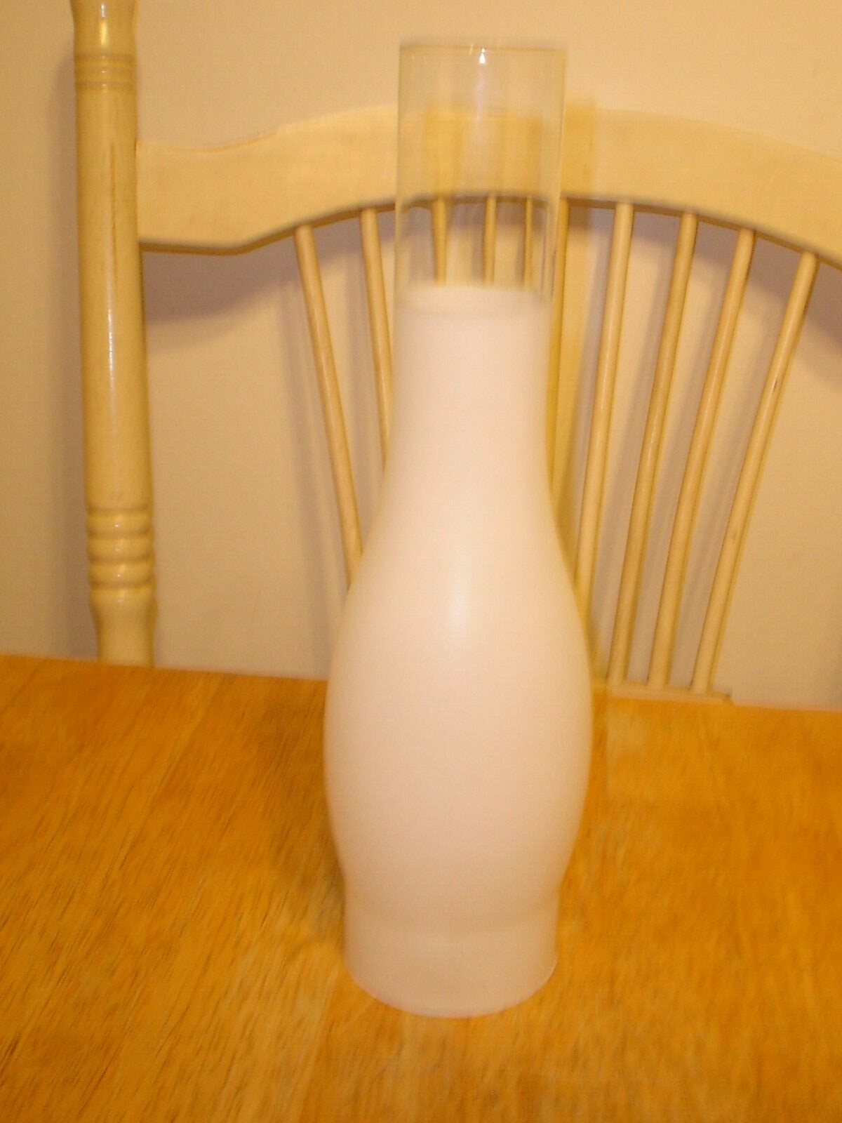 Vintage Lot (2) Frosted & Clear Glass Oil Lamp Chimneys 3