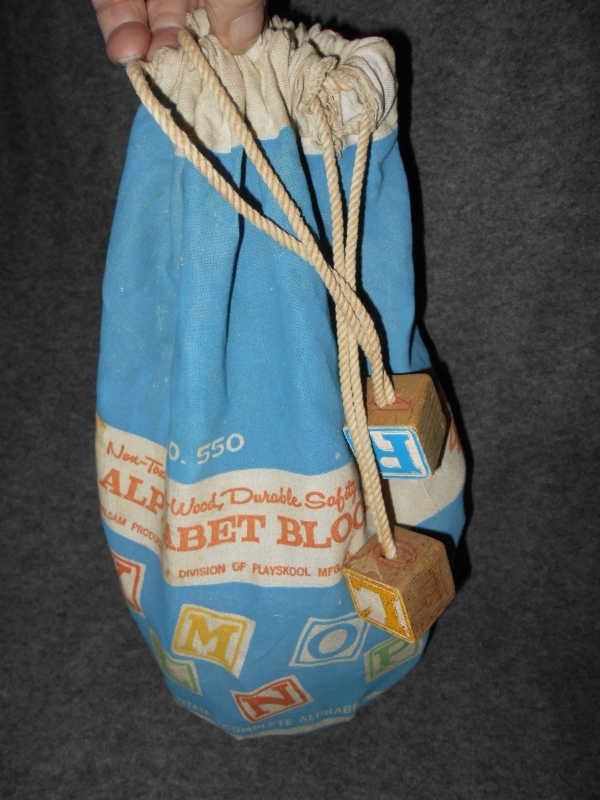 VINTAGE HALSAM PRODUCTS Playskool 48 toy ALPHABET BLOCKS NO. 550 cloth BAG ONLY