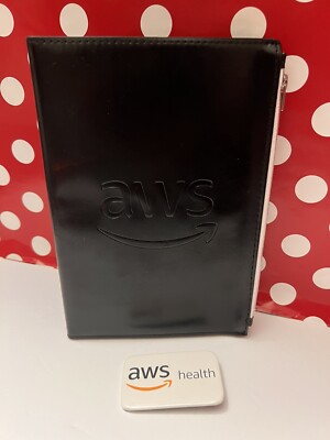 Amazon AWS Swag Employee Black Portfolio Notepad Case Journal & Health Pin