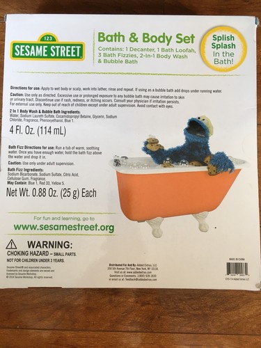 Sesame Street Cookie Monster 6 Piece Set Body Wash Bubble Bath Loofah Fizzies
