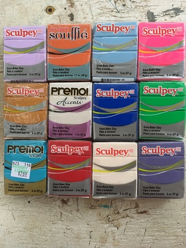 New SCULPEY Primo Pearl LOT 12 - 2oz Polymer OVEN Bake CLAY BARS Pearl Blue Pink