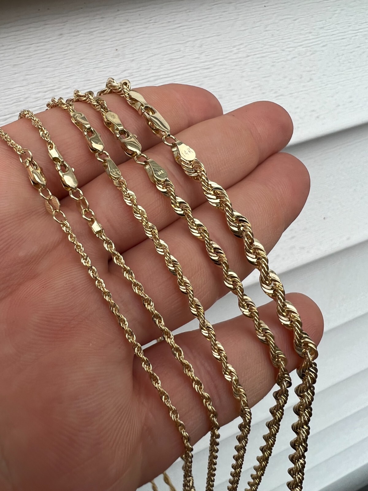 Pre-owned Harlembling Men's Women's Real 14k Yellow Gold Hollow Rope Chain Necklace 1.5mm-4.5mm 16-30"
