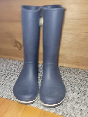 CROCS CROCBAND JAUNT Women s Rain Boot Mid Calf Navy Blue Sz 5 Women Pull On EXC