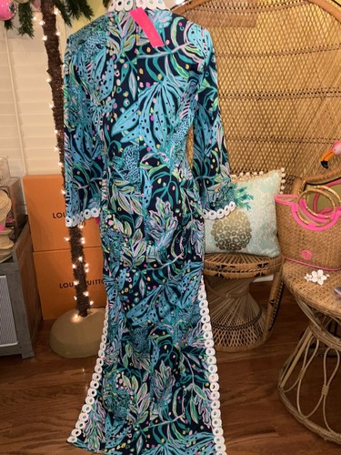 Pre-owned Lilly Pulitzer Shealyn Maxi Caftan Catty Purrsonality Size 14 In Multicolor