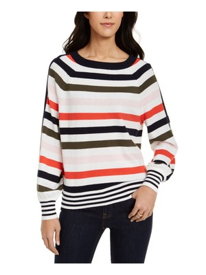 

TOMMY HILFIGER Женский белый полосатый свитер с круглым вырезом и длинными рукавами
