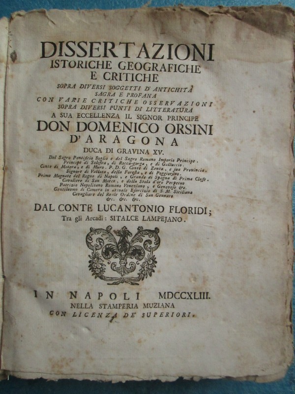 Floridi : Dissertazioni Istoriche Geografiche (Ararat, Astrologie, Divination..)