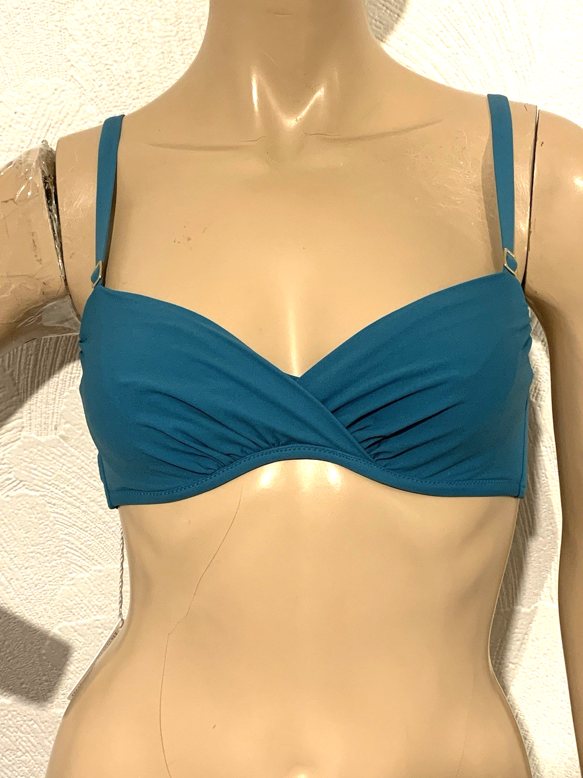 LA PERLA Teal Blue Underwired Ruched Bikini Top UK 8 D IT 40 D FR