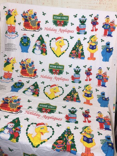 Sesame Christmas Fabric Holiday Appliques  5 Panels Spectrix Fabrics EUC