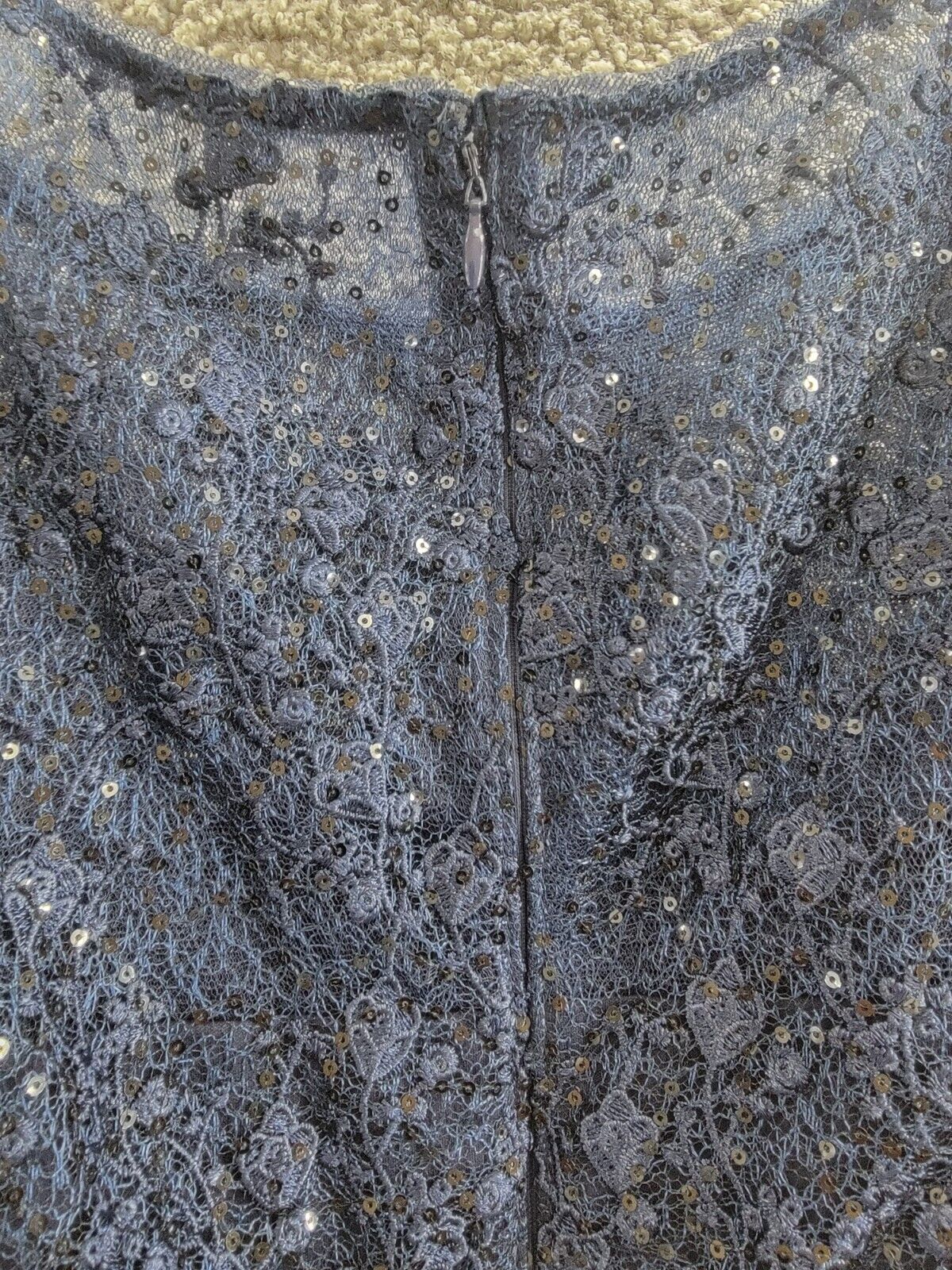 Adrianna Papell Sequin Guipure Lace Sheath Dress Women's 18W Navy Boat Neck~ - Picture 10 of 18