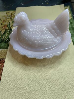 Mosser Tuscan Rose Glass Hen on Nest 6 inches