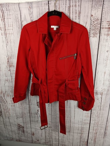 Cabi Jacket Blazer Women’s XS First Mate 401 Red Zipper Belt Cotton Coat