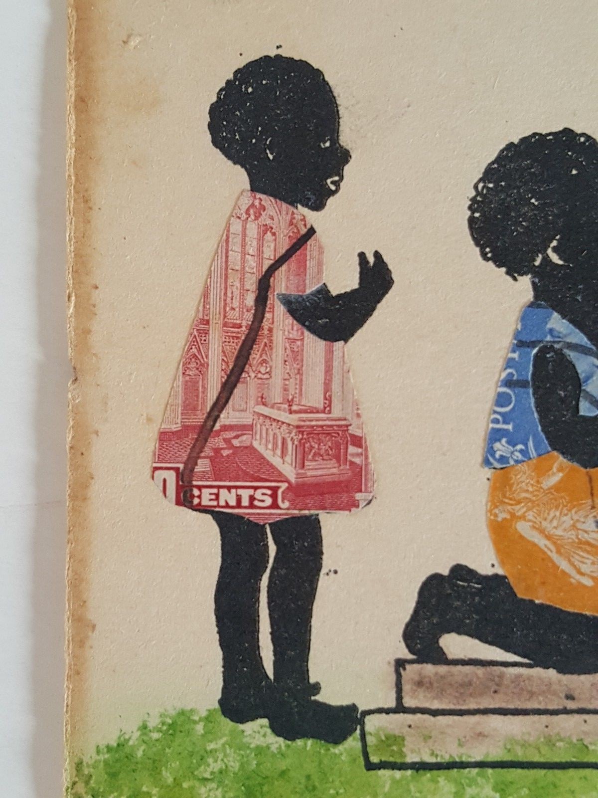 BLACK AMERICANA WATERCOLOR MIXED MEDIA ART VINTAGE RETRO STAMPS CRAFT RELIGION