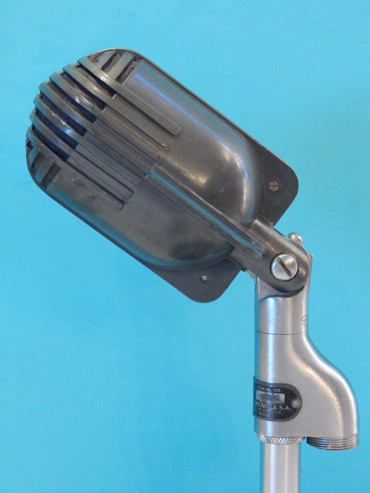 Vintage 1940S Shure 708A Zeplin Microphone And Desk Stand Old Antique Prop Deco