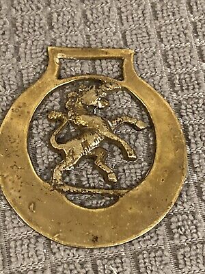 Vintage Horse Brass Medallion Unicorn Design