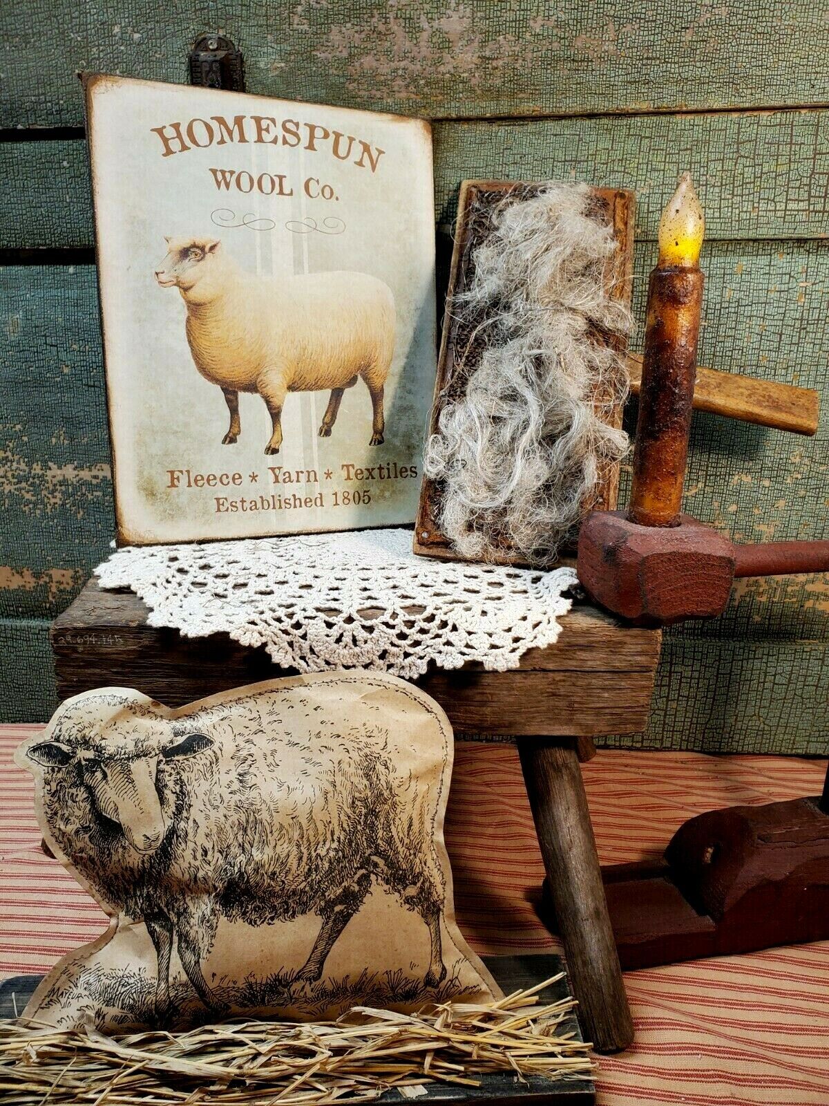 PRIMITIVE ANTIQUE VINTAGE STYLE HOMESPUN WOOL CO. SHEEP PRIMITIVE ANTIQUE VINTAGE STYLE HOMESPUN WOOL CO. SHEEP