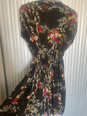 Oasis Black floral print Belted Tea dress Size 6L BNWT  