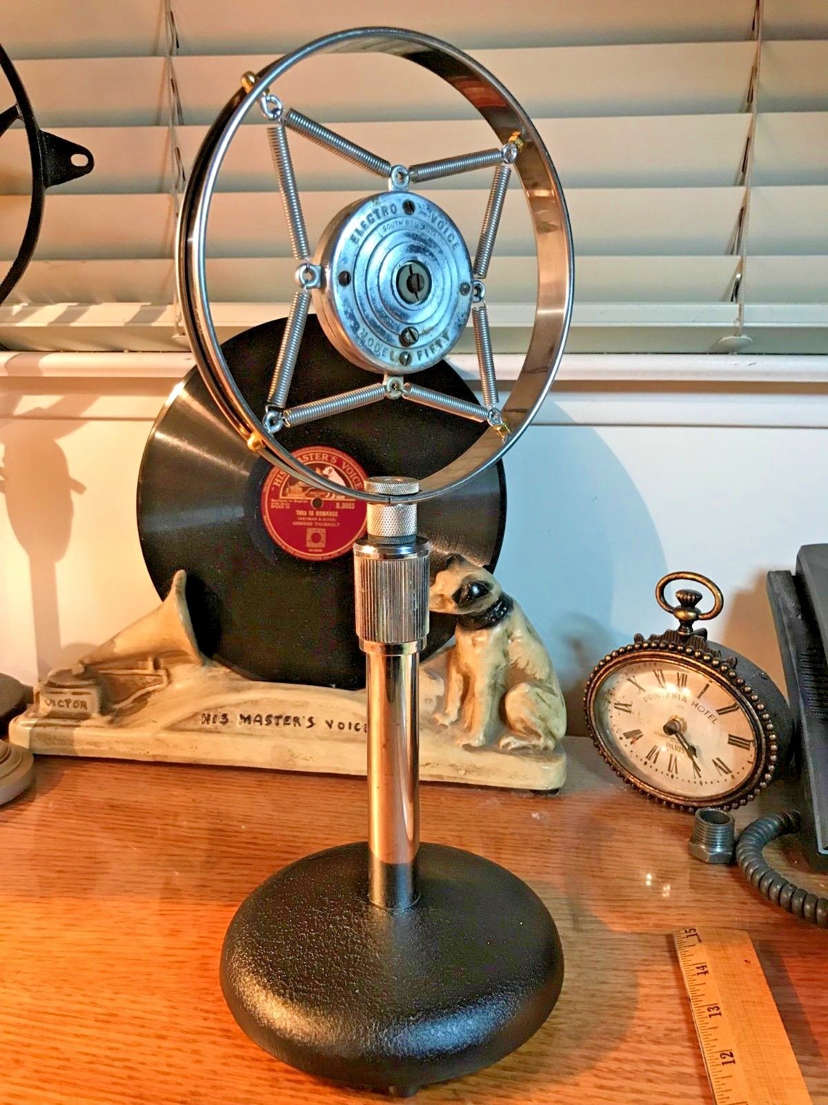 Vintage 40's Electro Voice Model Fifty Carbon Ring Spring Microphone w/ Stand