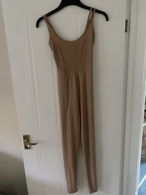 Pretty Little Thing Jumpsuit Camel Rib Size 6