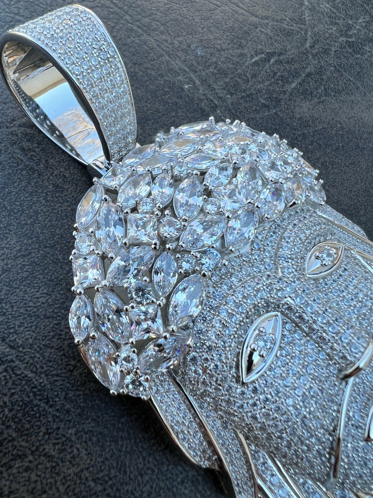 Pre-owned Silver Huge 6" 290 Gram Real 925  Mens Iced Baguette Cz Jesus Piece Pendant In Gold