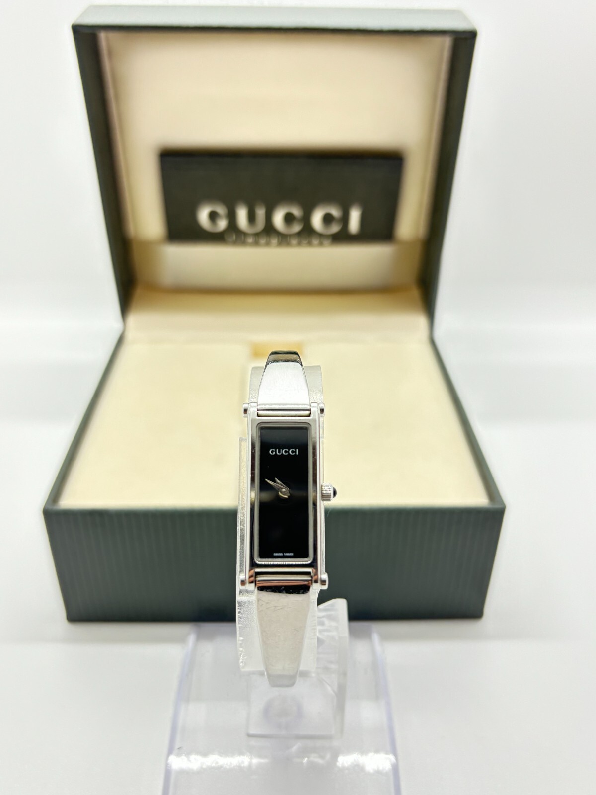 Exc+5 w/Box ] Gucci 1500L Watch Quartz Black Silver Ladies