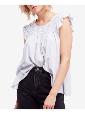 

FREE PEOPLE Женский фиолетовый кокосовый топ со сборками с короткими рукавами и вырезом в виде крестика