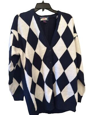 Princeton Club Women s Cardigan Sweater Size Large Navy/White Vintage
