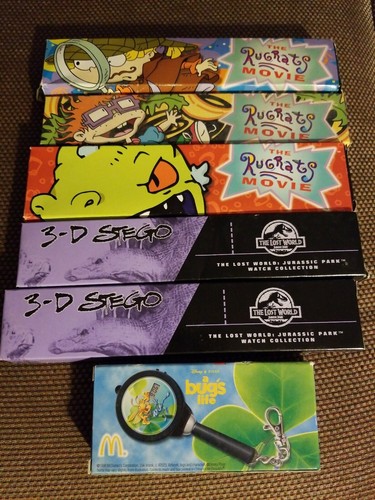 6 Watch Lot JURASSIC PARK & RUGRATS WATCHES BURGER KING 3-D STEGO