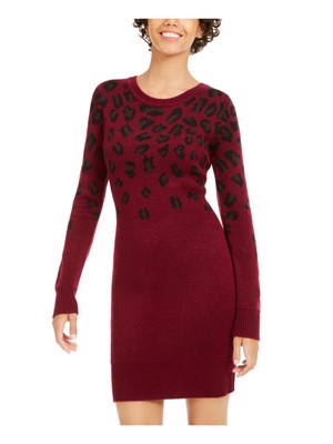 

BCX DRESS Женское бордовое платье-футляр с длинным рукавом и круглым вырезом с принтом, Burgundy