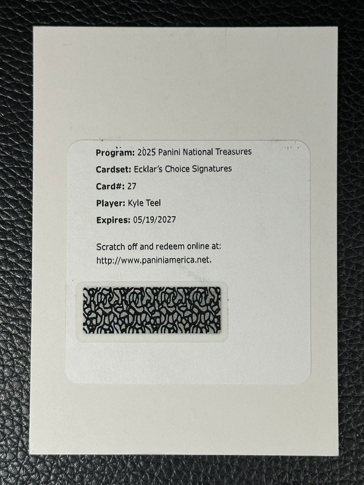 2025 Panini Redemption National Treasures Ecklars Choice #27 Kyle Teel Auto