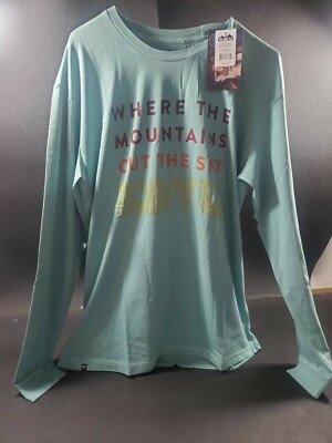 KAVU BLUE LONG SLEEVE SHIRT ''WHERE THE MOUNTAINS CUT THE SKY'' SIZE:S 8095-1283-1