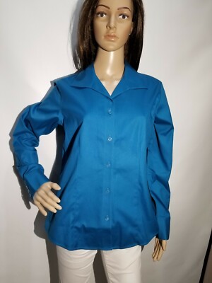 CHICOS Button Front Women's Top TEMPO TEAL SIZE 1 Long Sleeve